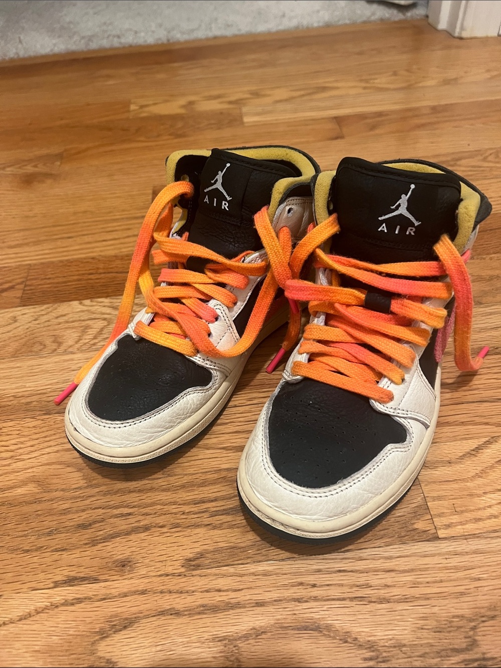 Jordan Kids High-Top Sneakers - Black, White, Orange & Pink size 5.5